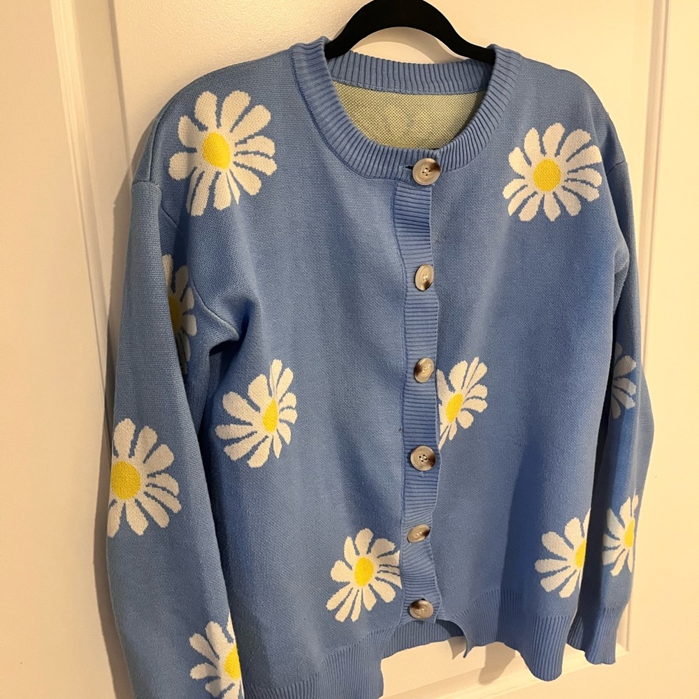 Blue Daisy Cardigan Sweater